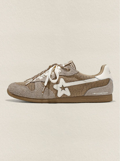 Khaki Mesh Star German Trainer Sneakers