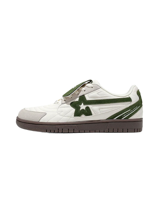 White-Green Detachable-Tongue Casual Sneakers
