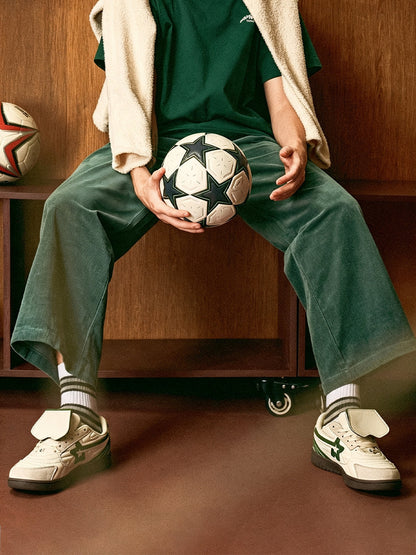 White-Green Detachable-Tongue Casual Sneakers