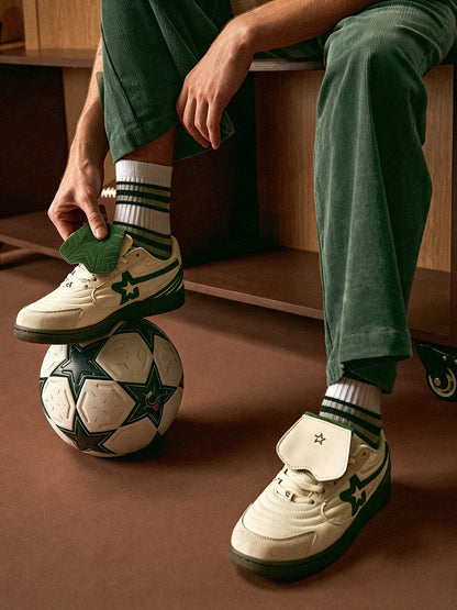 White-Green Detachable-Tongue Casual Sneakers