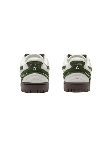 White-Green Detachable-Tongue Casual Sneakers