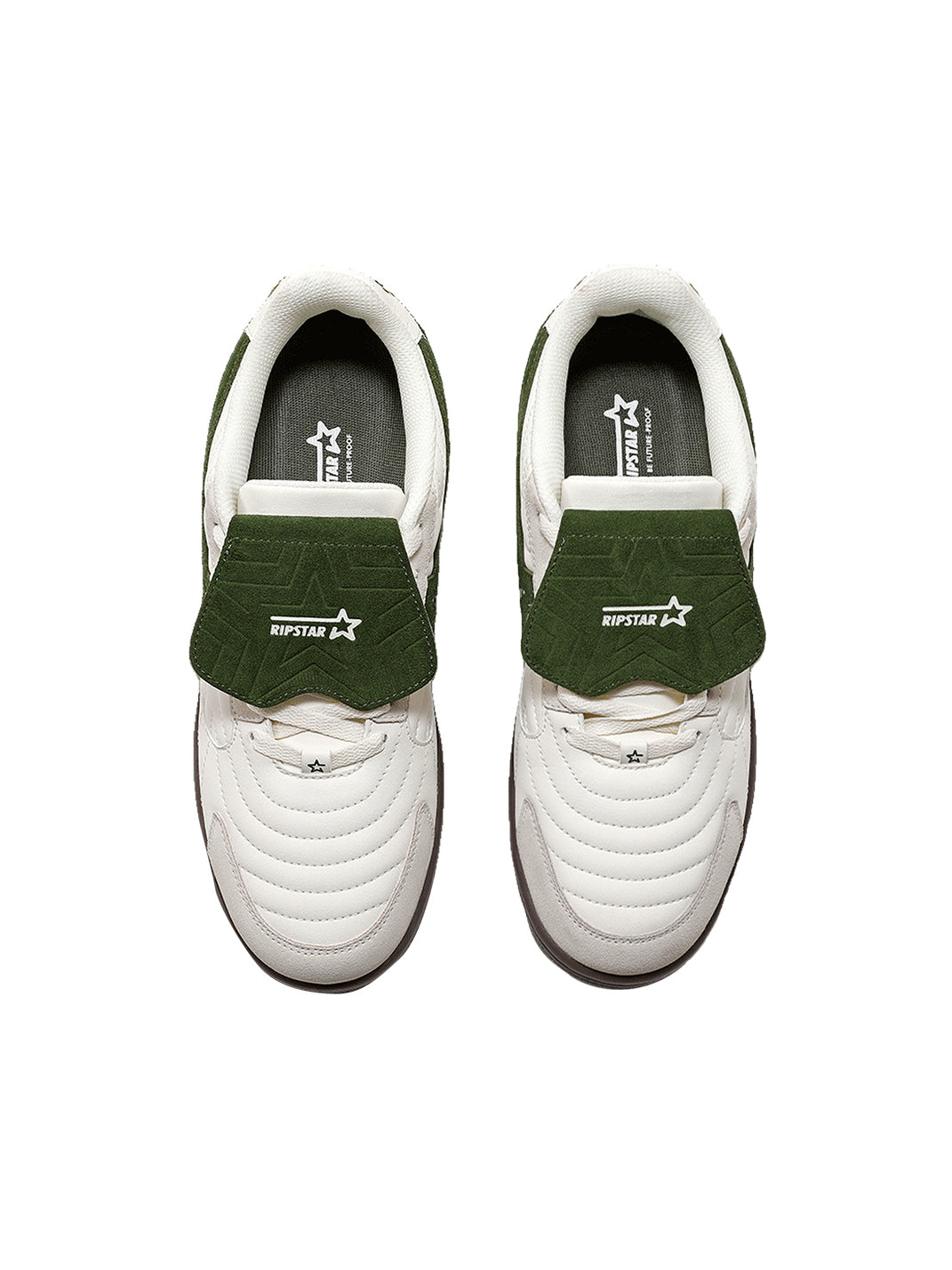 White-Green Detachable-Tongue Casual Sneakers
