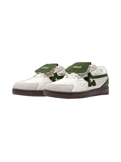 White-Green Detachable-Tongue Casual Sneakers