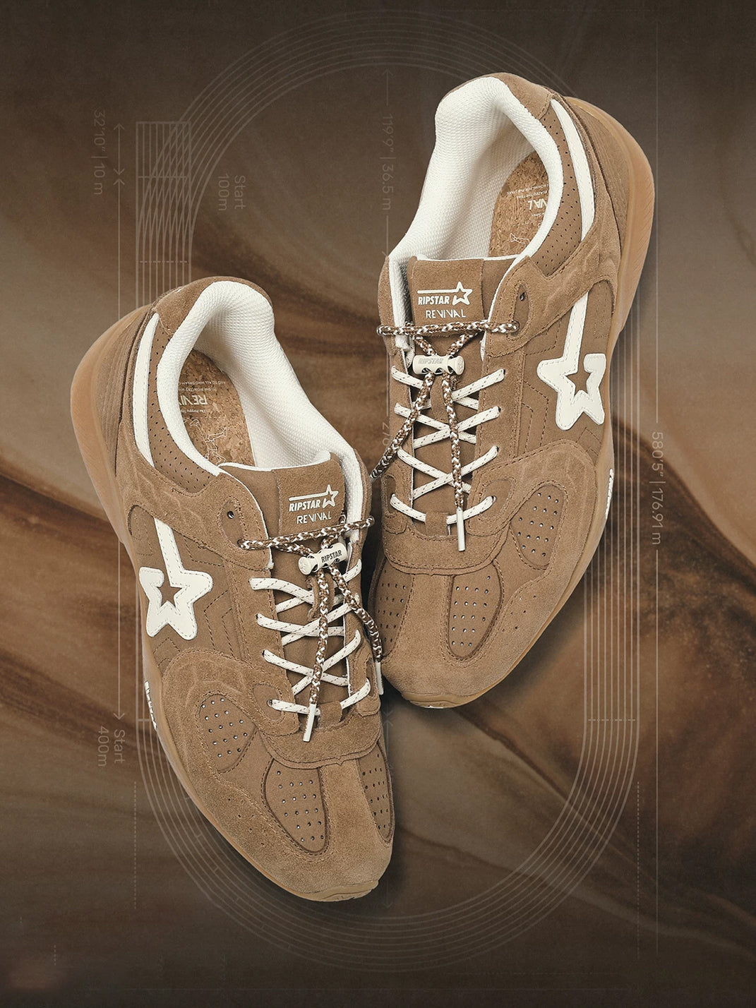 Mocha Suede Star-Panel Retro Trainers
