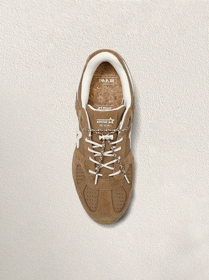 Mocha Suede Star-Panel Retro Trainers