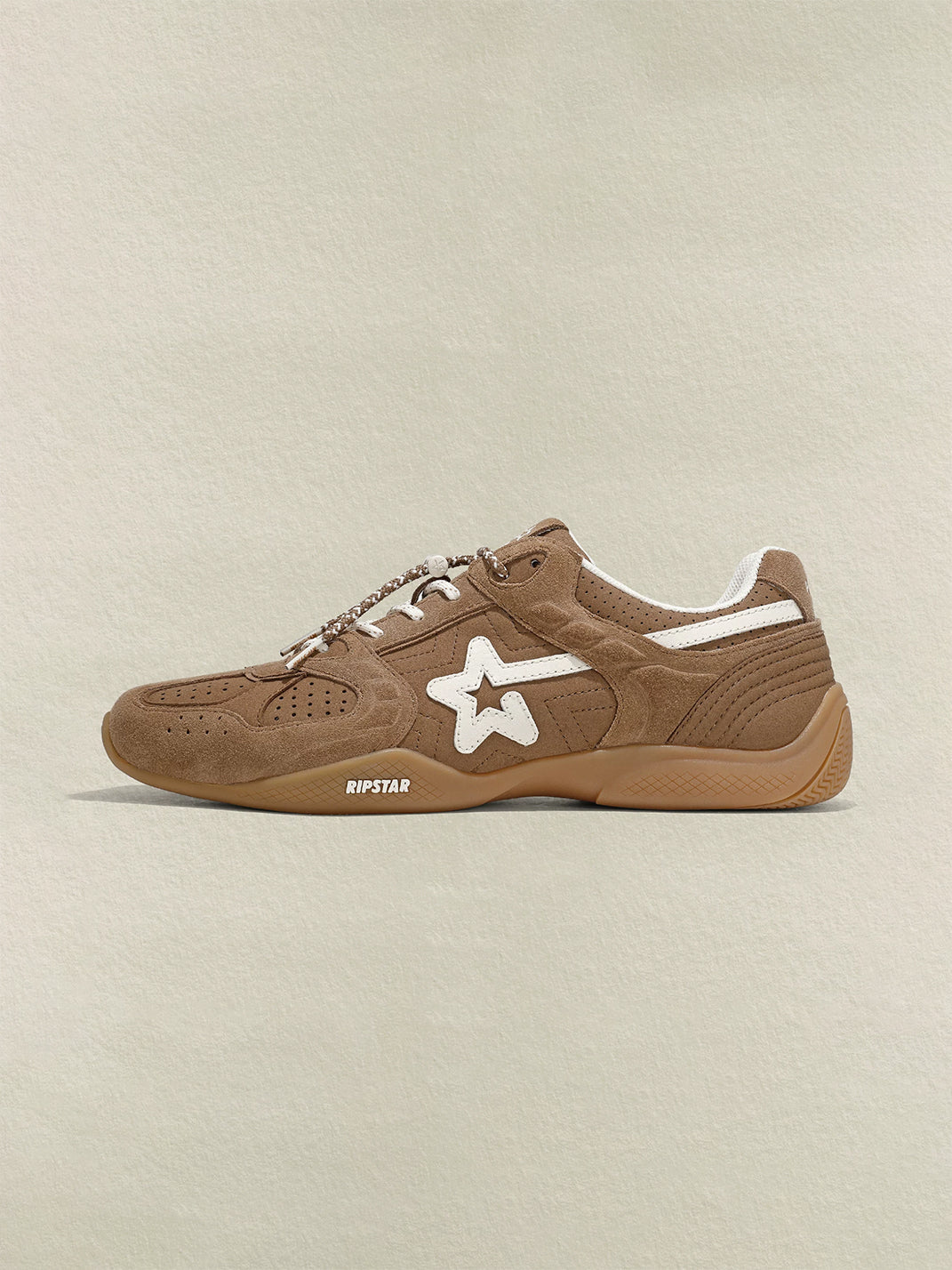 Mocha Suede Star-Panel Retro Trainers