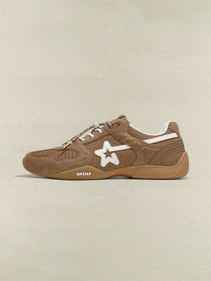 Mocha Suede Star-Panel Retro Trainers
