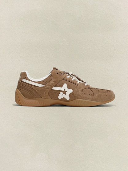 Mocha Suede Star-Panel Retro Trainers