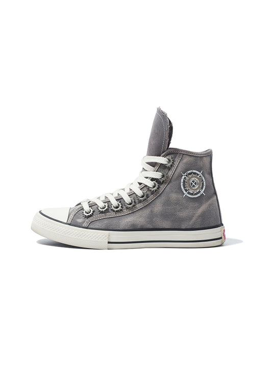 Distressed Denim High-Top Canvas Sneakers