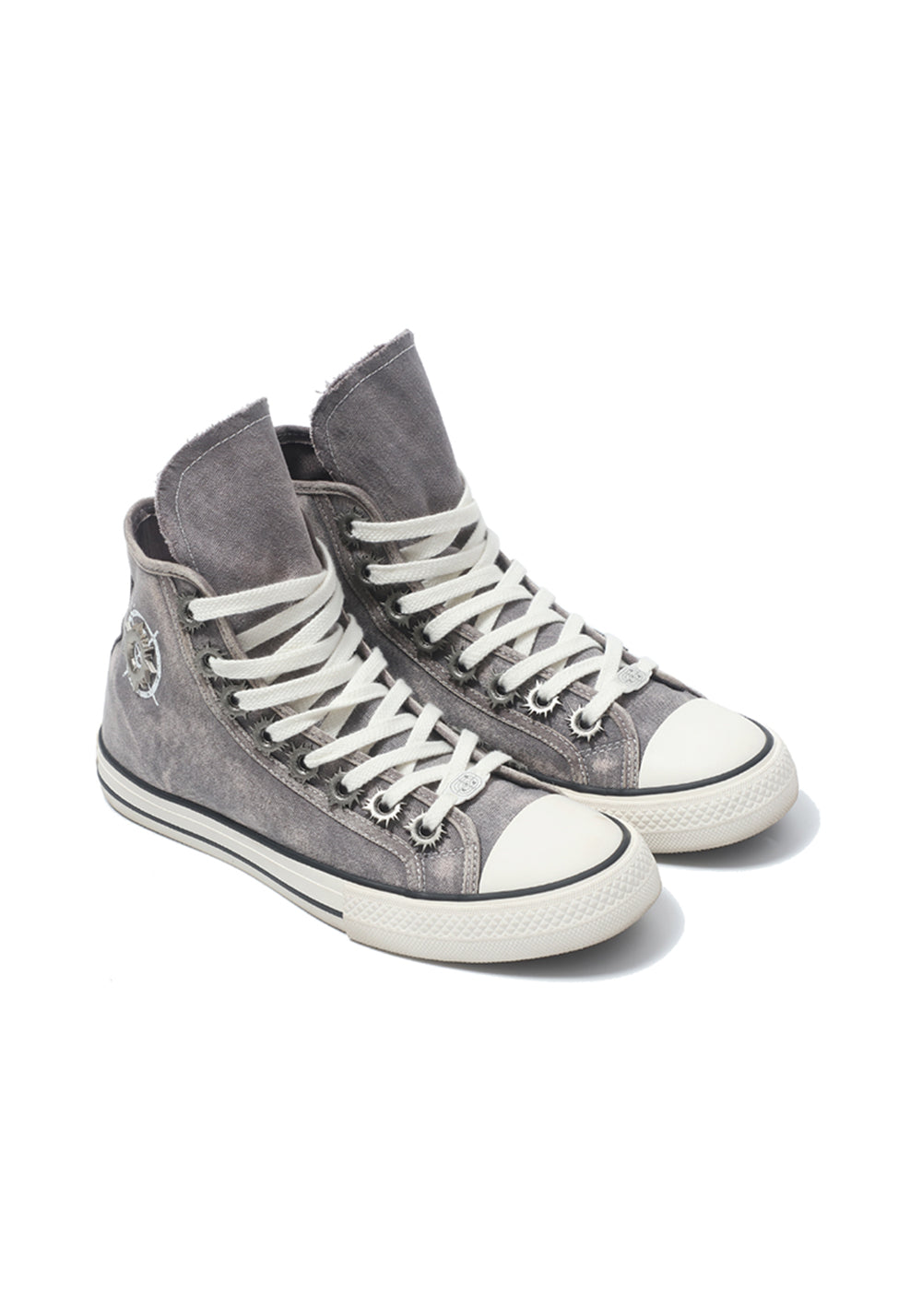 Distressed Denim High-Top Canvas Sneakers
