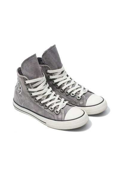 Distressed Denim High-Top Canvas Sneakers