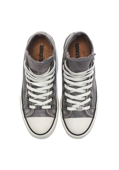 Distressed Denim High-Top Canvas Sneakers
