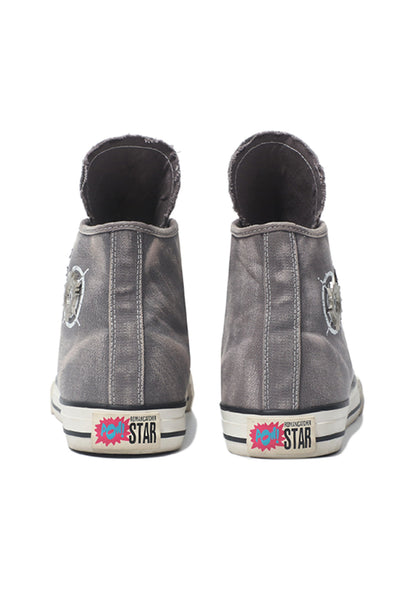 Distressed Denim High-Top Canvas Sneakers