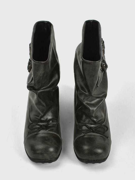 Ruched Multi-Buckle Mid-Calf Biker Boots