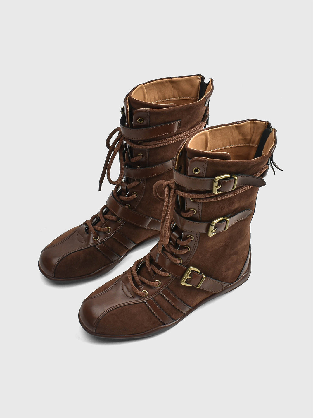Buckle-Strap Suede Calf Boots
