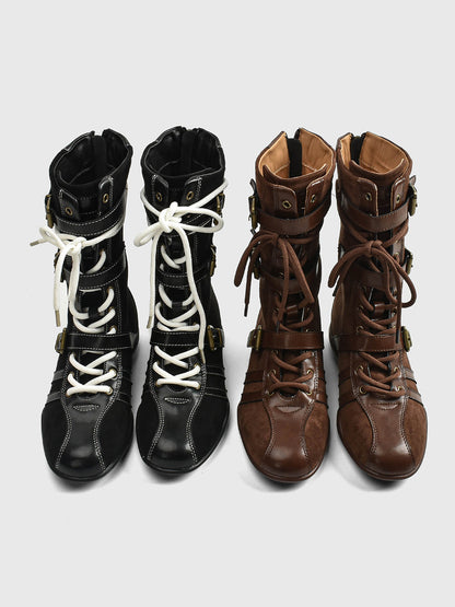 Buckle-Strap Suede Calf Boots