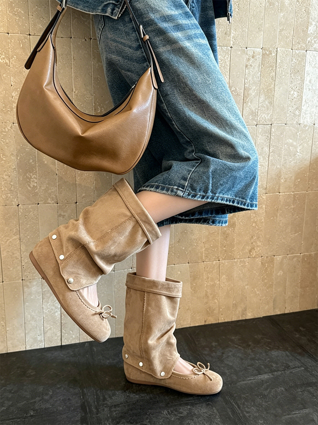 Convertible Bow-Wrap Slouchy Sandal Boots