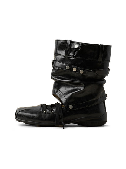 Bow-Trim Cutout Square-Toe Utility Boots