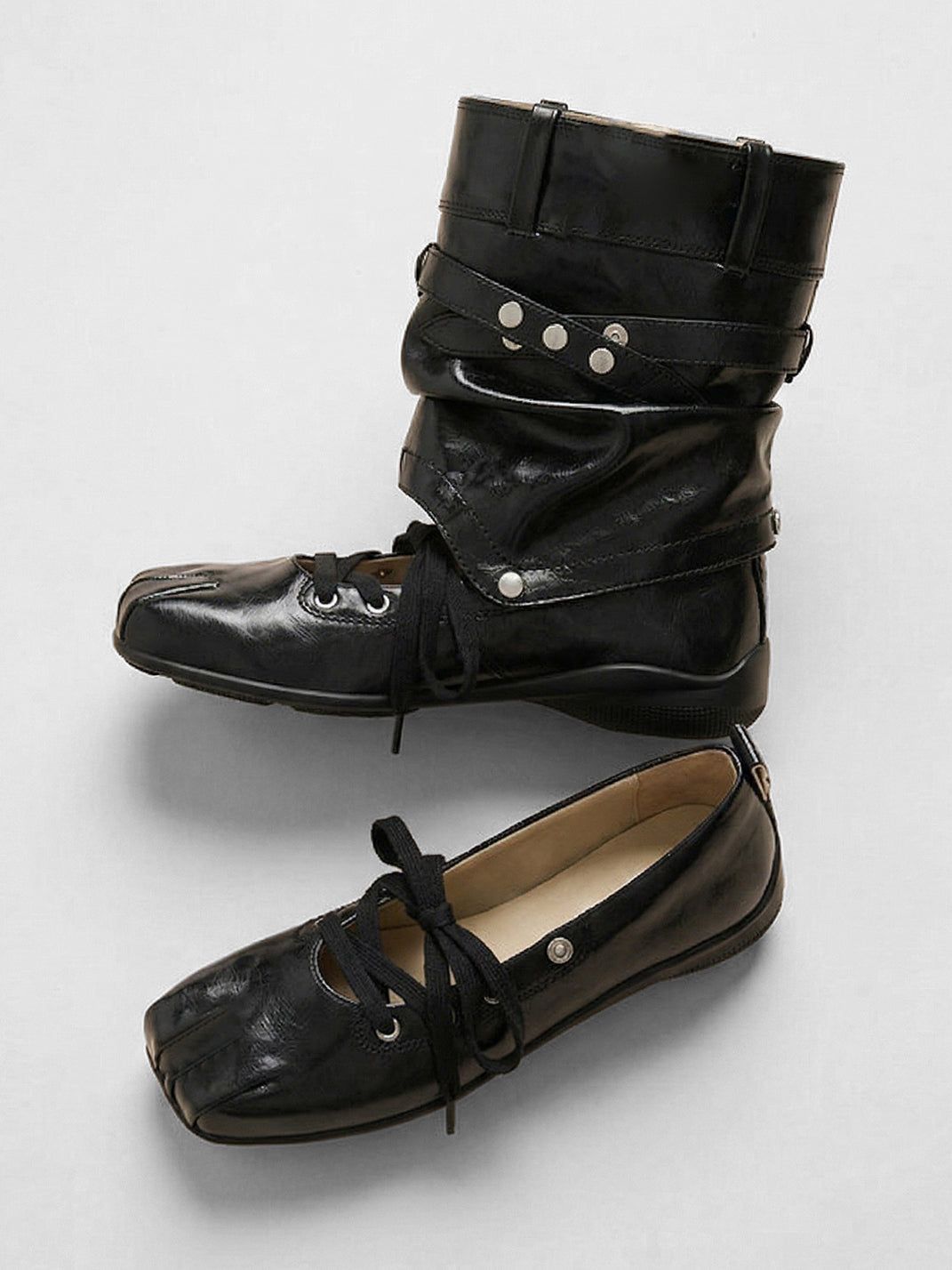 Bow-Trim Cutout Square-Toe Utility Boots