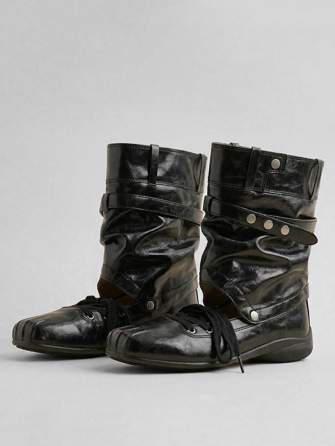 Bow-Trim Cutout Square-Toe Utility Boots