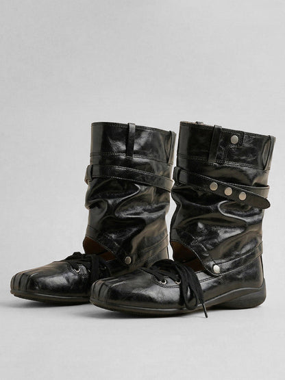 Bow-Trim Cutout Square-Toe Utility Boots