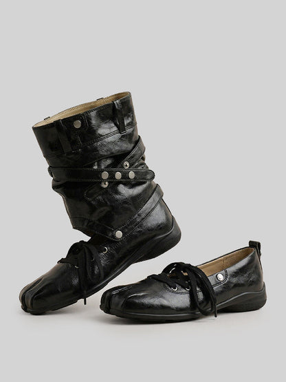 Bow-Trim Cutout Square-Toe Utility Boots