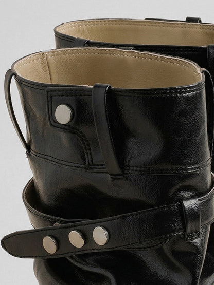 Bow-Trim Cutout Square-Toe Utility Boots