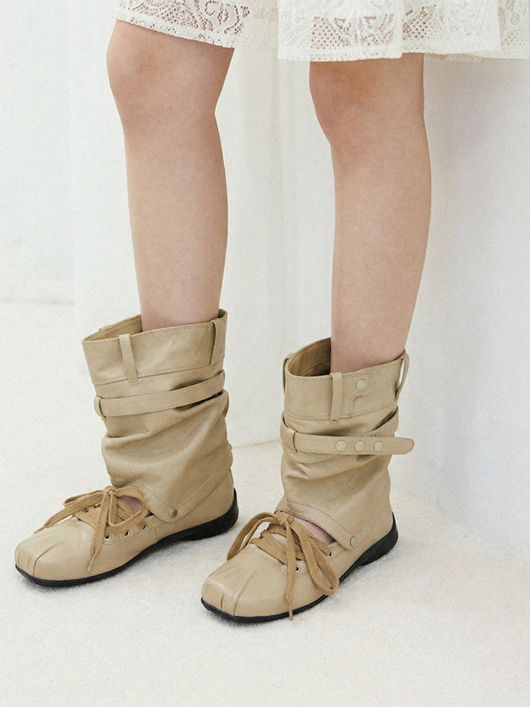 Bow-Trim Cutout Square-Toe Utility Boots
