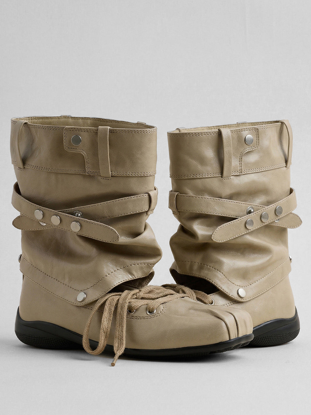 Bow-Trim Cutout Square-Toe Utility Boots