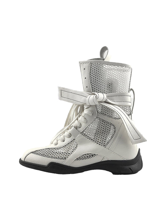 Bow-Lace Mesh Mid-Calf Sport Boots