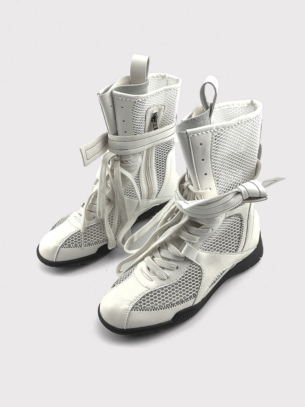 Bow-Lace Mesh Mid-Calf Sport Boots