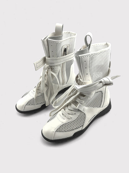 Bow-Lace Mesh Mid-Calf Sport Boots