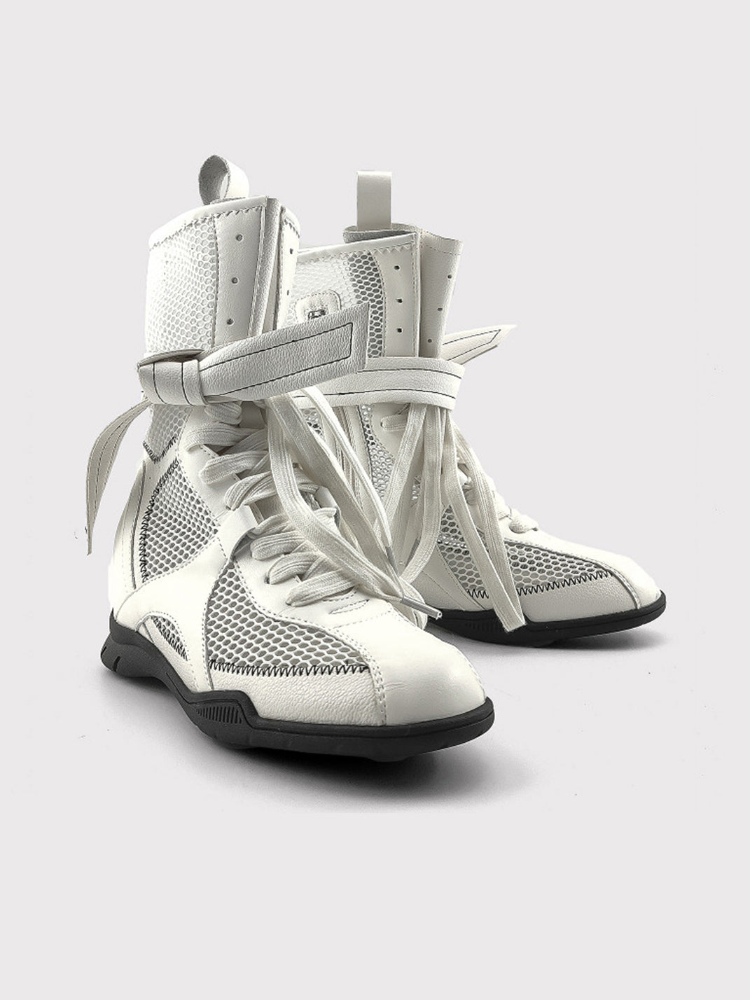 Bow-Lace Mesh Mid-Calf Sport Boots