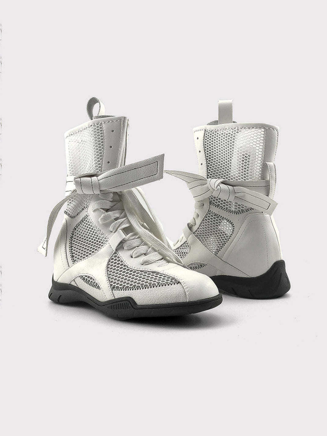 Bow-Lace Mesh Mid-Calf Sport Boots
