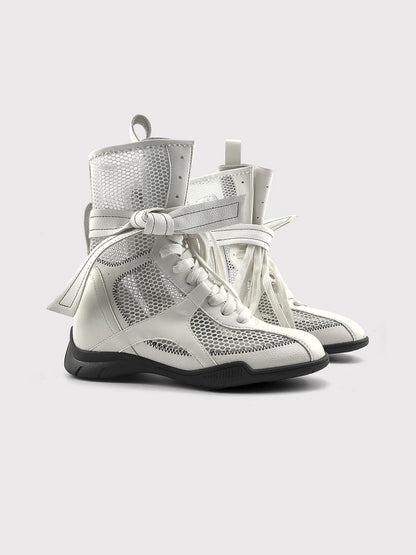 Bow-Lace Mesh Mid-Calf Sport Boots