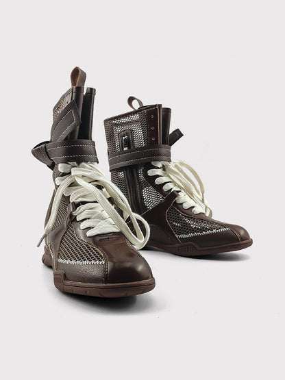 Bow-Lace Mesh Mid-Calf Sport Boots