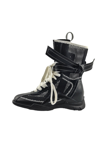 Bow-Lace Mesh Mid-Calf Sport Boots