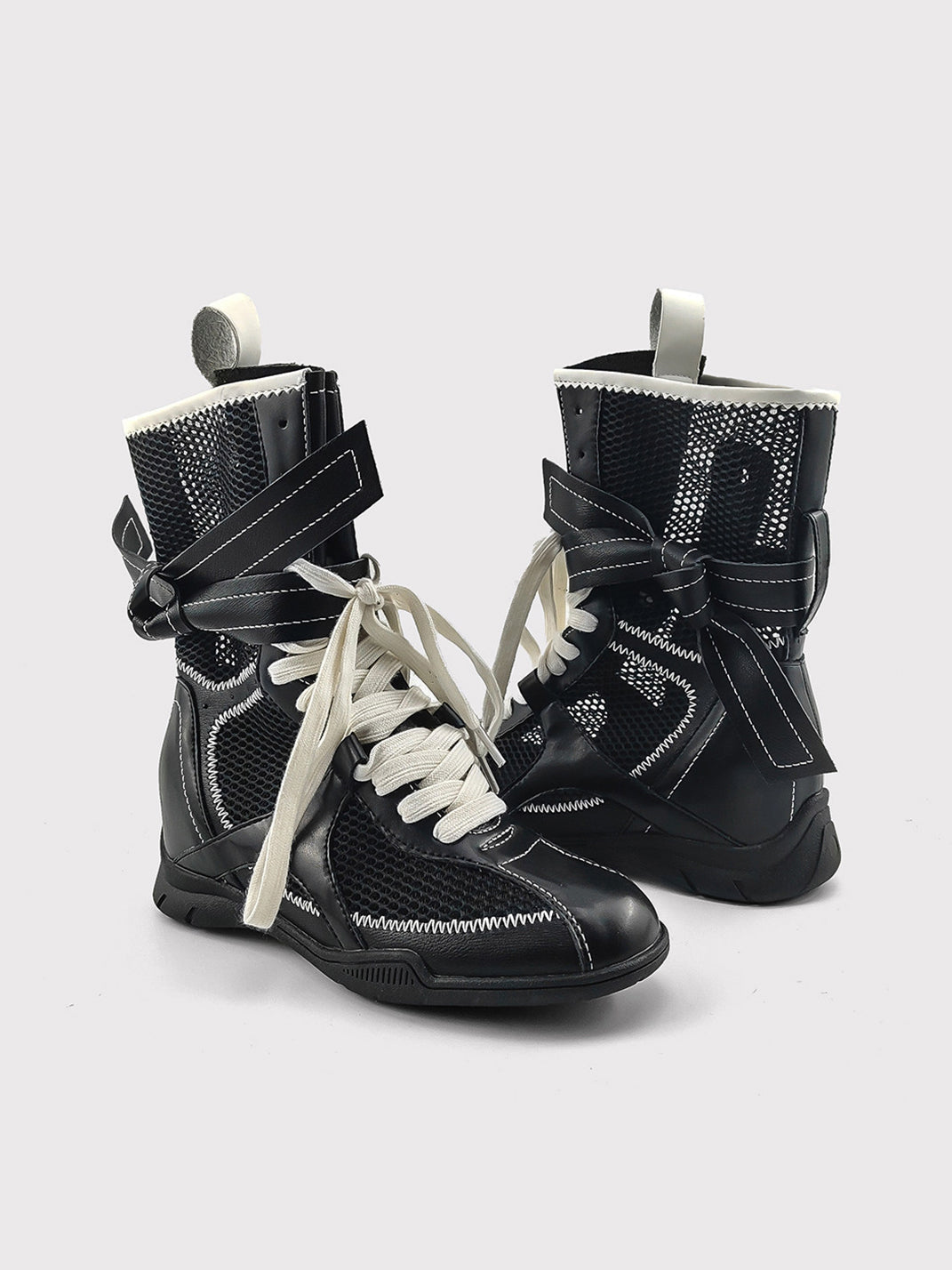 Bow-Lace Mesh Mid-Calf Sport Boots