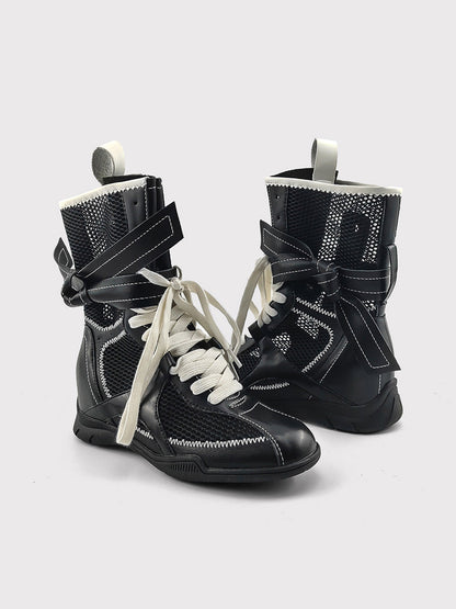 Bow-Lace Mesh Mid-Calf Sport Boots