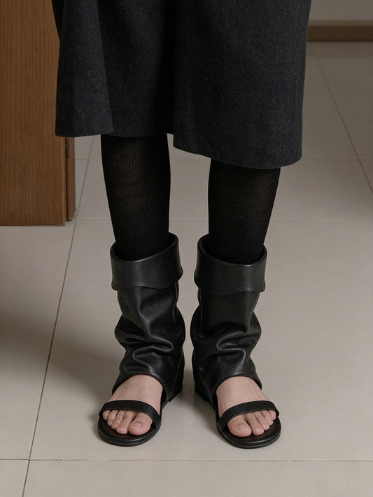 Open-Toe Slouchy Hidden-Wedge Sandal Boots