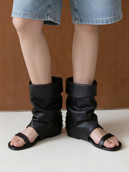 Open-Toe Slouchy Hidden-Wedge Sandal Boots