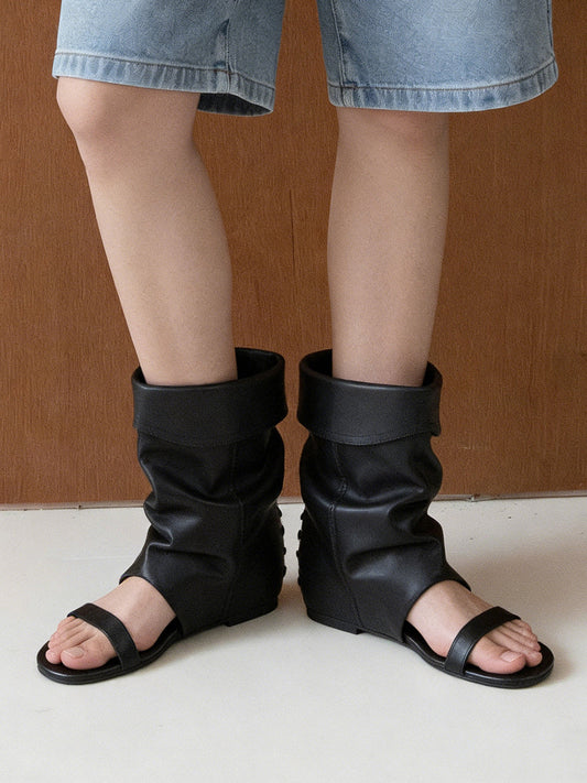 Open-Toe Slouchy Hidden-Wedge Sandal Boots