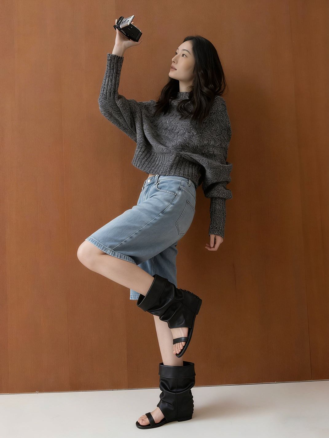 Open-Toe Slouchy Hidden-Wedge Sandal Boots