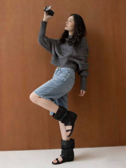 Open-Toe Slouchy Hidden-Wedge Sandal Boots