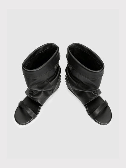 Open-Toe Slouchy Hidden-Wedge Sandal Boots
