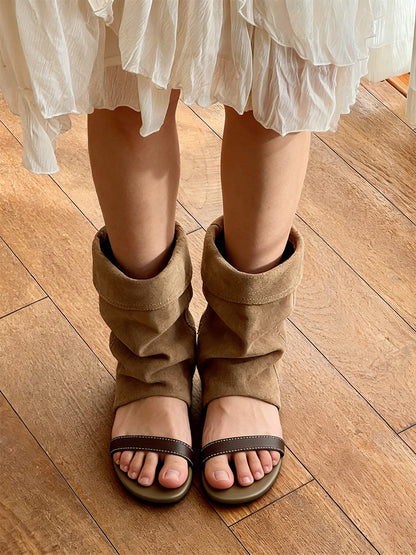 Open-Toe Slouchy Hidden-Wedge Sandal Boots