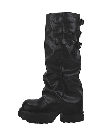 Ruched-Shaft Chunky Platform Boots
