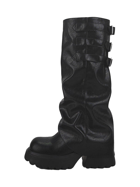 Ruched-Shaft Chunky Platform Boots
