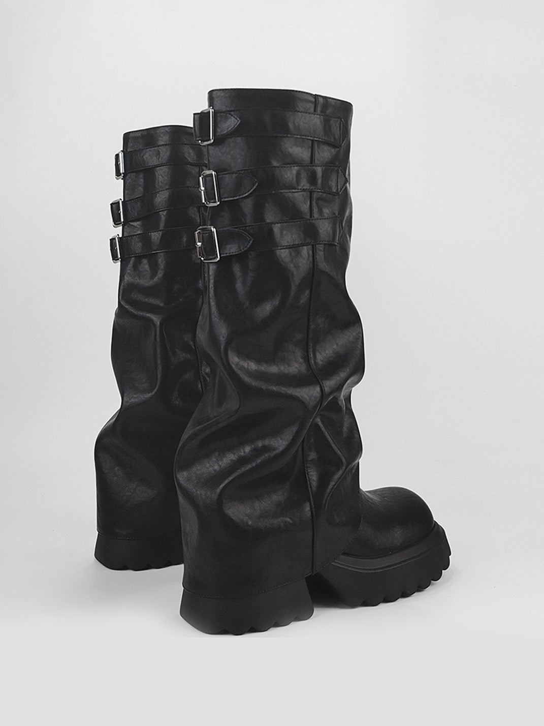 Ruched-Shaft Chunky Platform Boots