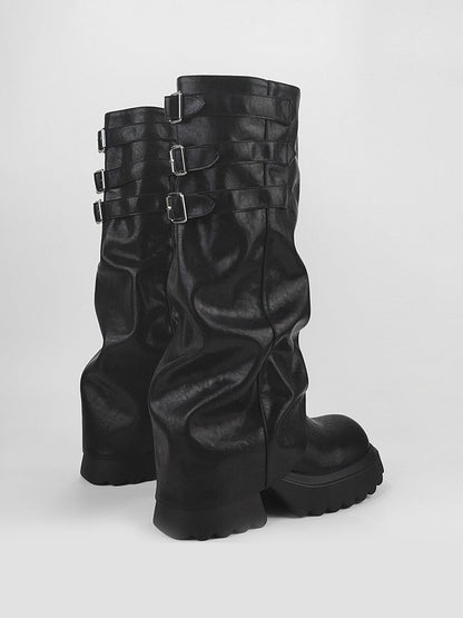 Ruched-Shaft Chunky Platform Boots